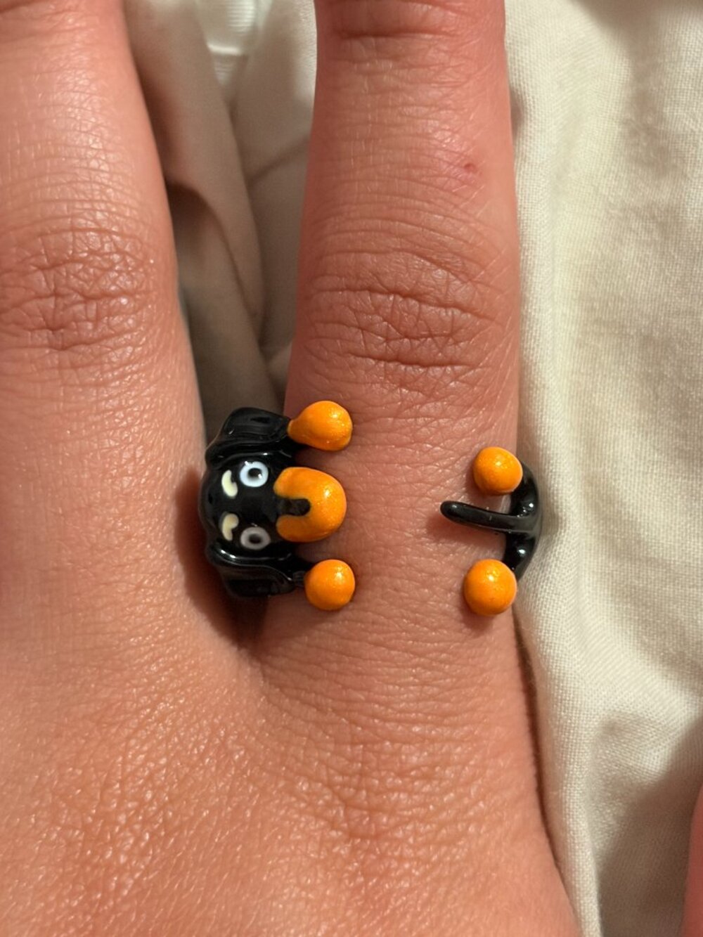 Free People Enamel Black and Tan Dachshund Dog Wrap Statement Ring